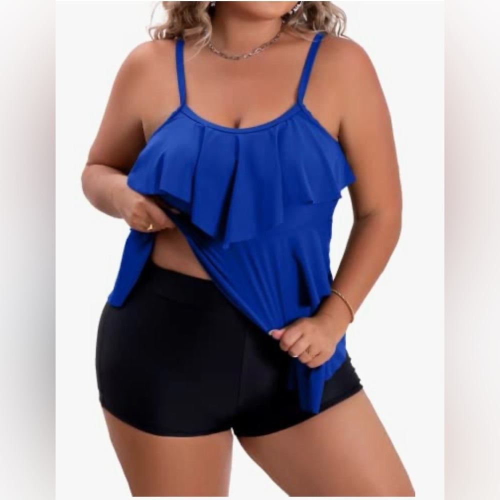 NWT B2PRITY Women's Blue Ruffle Swimsuit set
